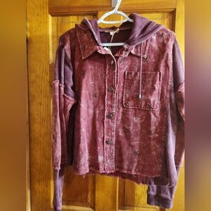 NWT Mystree Mixed Media Denim/Henley Jacket with Hood - size L